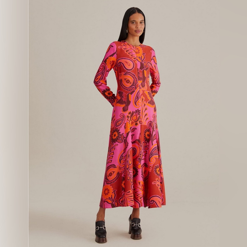 Farm Rio // NWT Bold Floral Pink Long Sleeve Maxi Dress